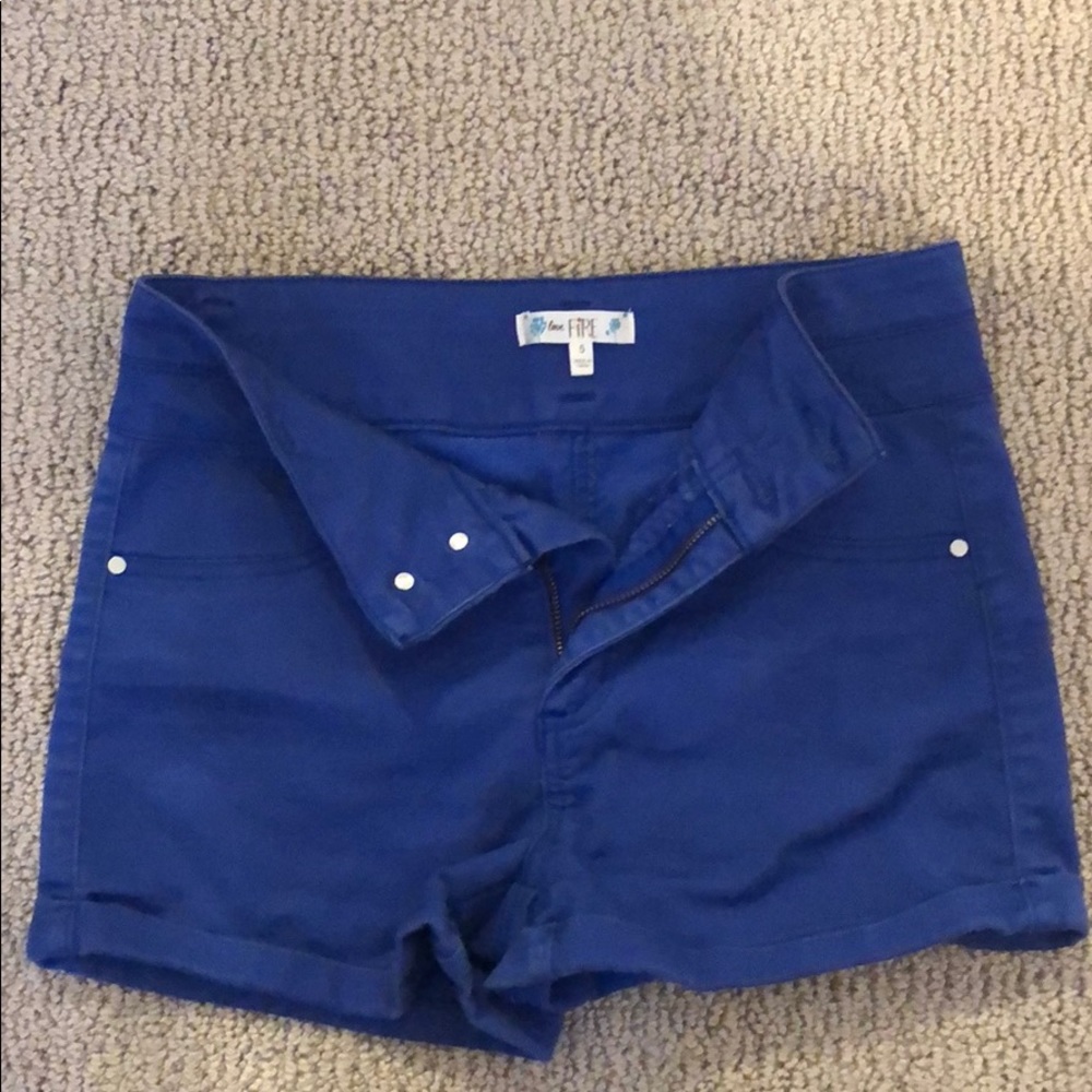 High-waisted, royal blue, stretchy, shorts